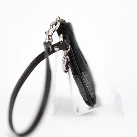 COACH Black Canvas Wristlet with Metallic Sparkly Stripe - Picture 5 of 11